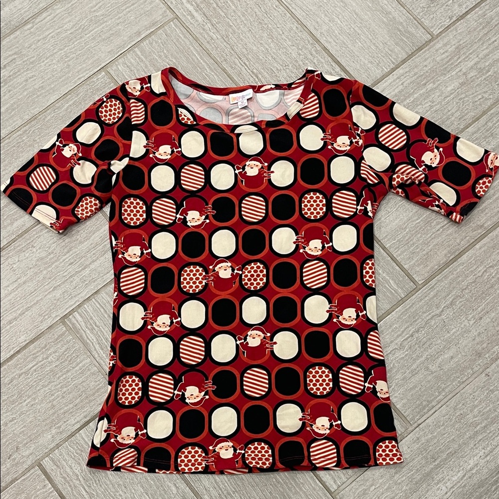 LuLaRoe Red and Black Santa Top